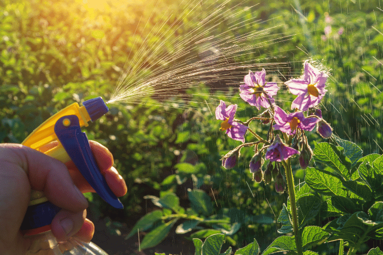 Spraying flowers beetles or bacte